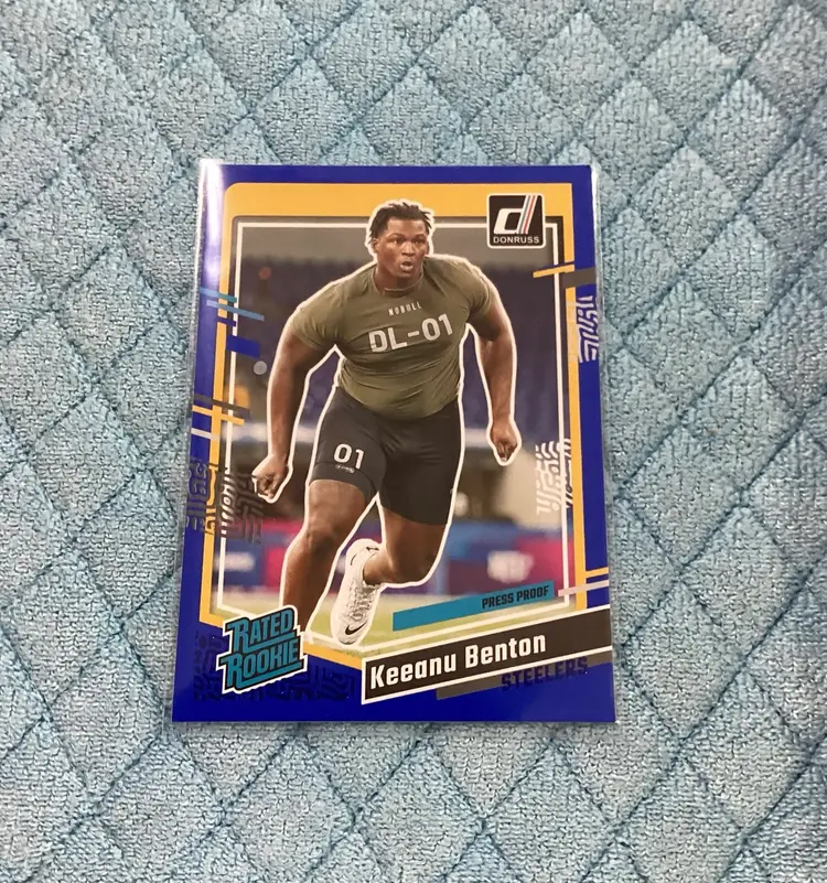 2023 Panini Donruss Blue Press Proof Keeanu Benton Rated Rookie #387 LA RAMS 