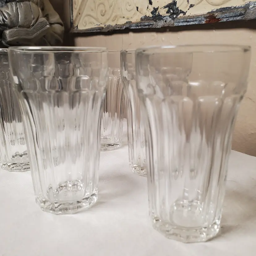 Vintage Hazel Atlas 4" Juice Glasses set of 7 Heavy Glass