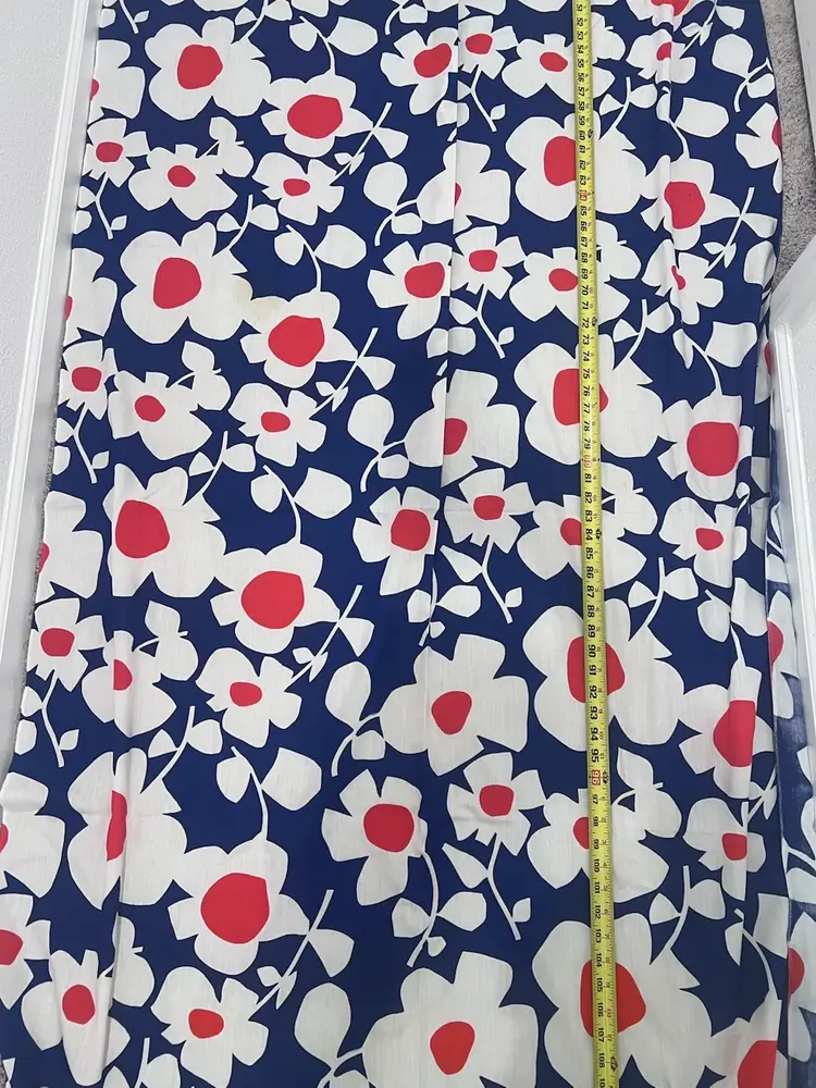 VTG Big Flower Print Red White And Blue 4th Of July Fabric 3 Yards X 1 Yard