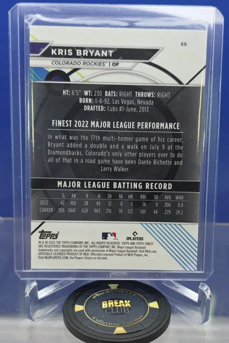 Kris Bryant 2023 Topps Finest Aqua Shimmer Refractor 089/175 #55 Colorado Rockies