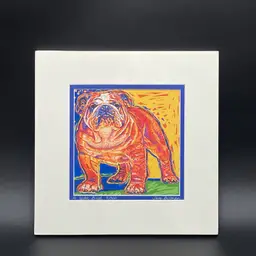 Original Artwork A Lot of Bull Bulldog Dog Puppy Hound Signed Jane Billman Vintage