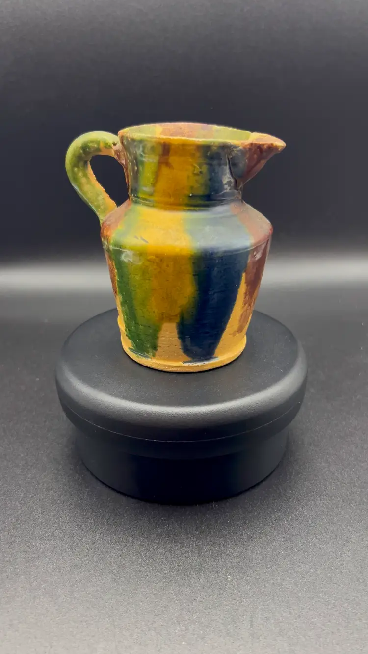 Vintage Handmade Pottery Mini Pitcher Creamer Vase Multicolored