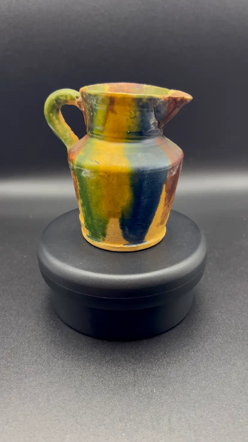 Vintage Handmade Pottery Mini Pitcher Creamer Vase Multicolored