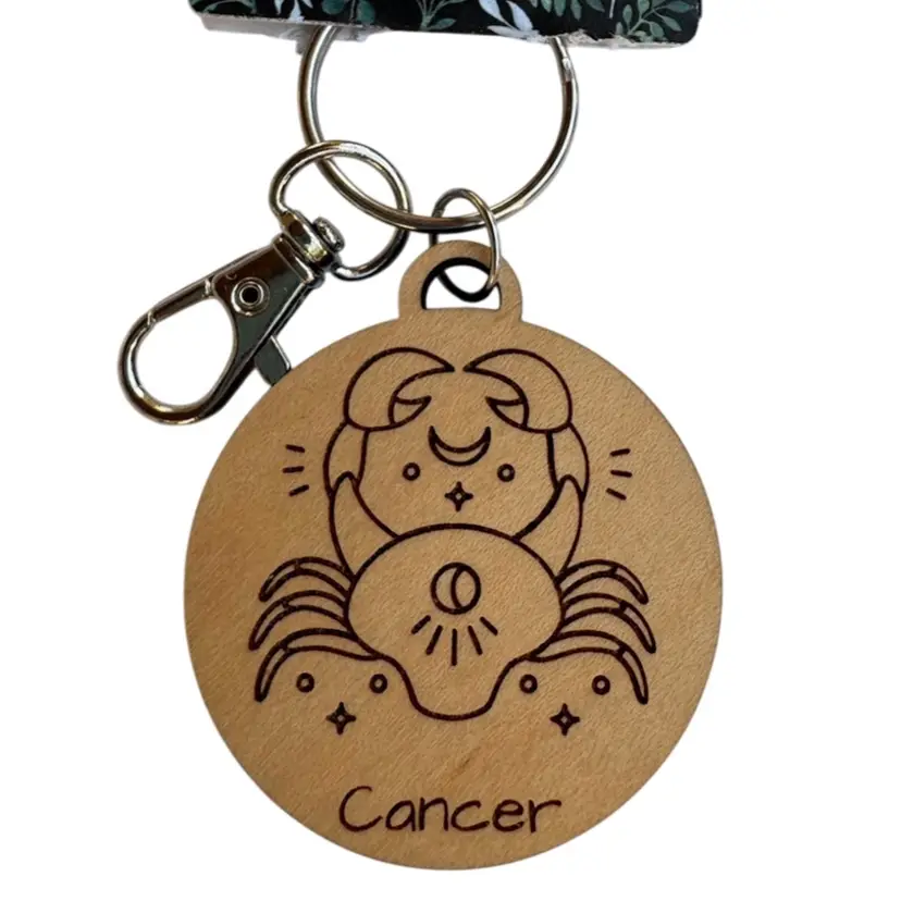 New Wooden Cancer Zodiac Engraved Keychain