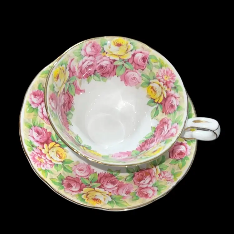 Royal Stafford Rosanna teacup and saucer with roses, bone china made in England