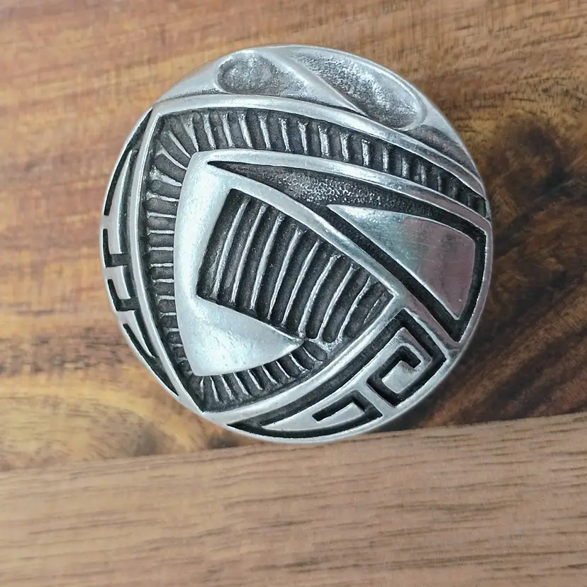 Heritage Pewter 1991 Southwest Trinket Pill Box Southwest Pueblo Design Signed and dated