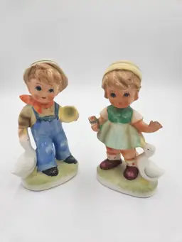 #B28 Made in Japan Boy and Girl with Goose Figurines
