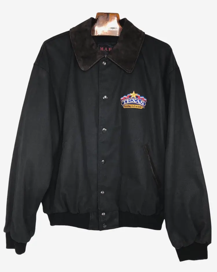 VINTAGE TEXAS GAMBLING HALL & HOTEL LAS VEGAS JACKET BROWN X-LARGE MADE IN U.S.A. M.A.P.