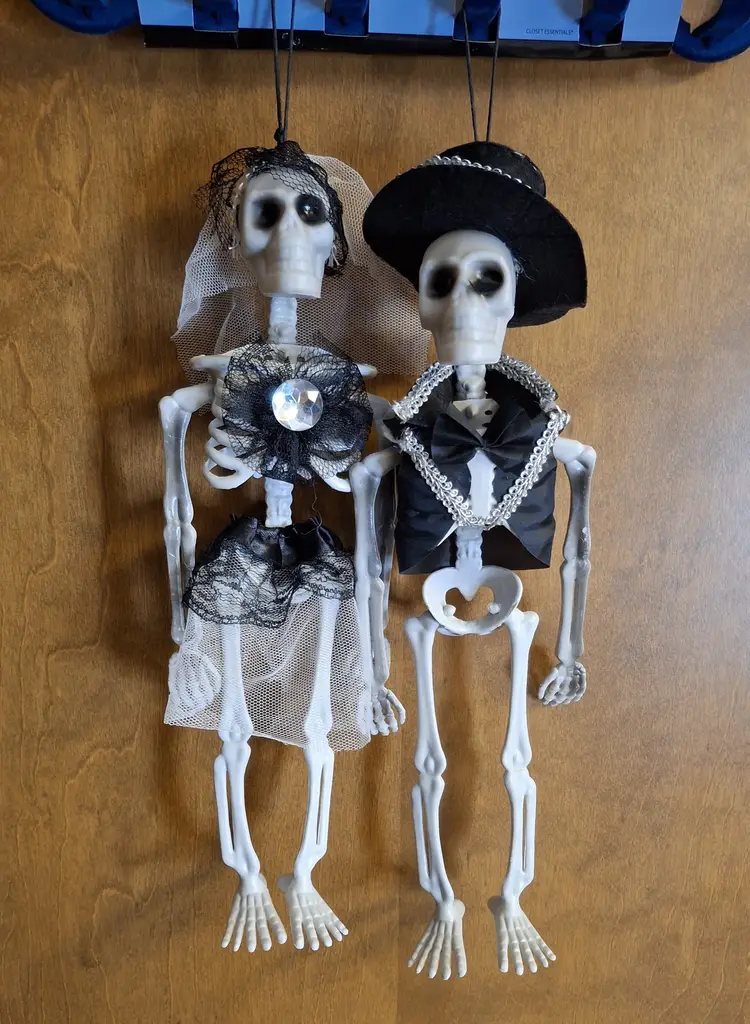 Mr & Mrs. Bride and Groom Skeletons 13" Halloween Prop Hanging Decor