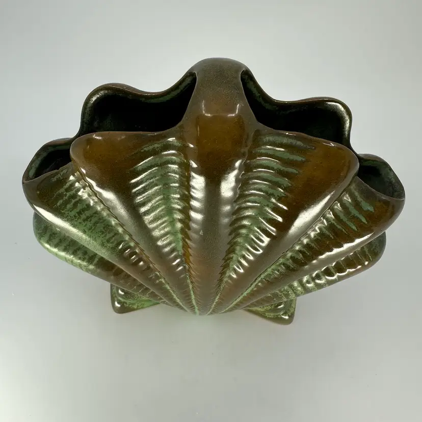 Vintage Frankoma Vase Plainsman Prairie Green Clam Shell
