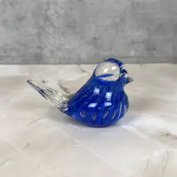Cobalt Blue Joe St. Clair Glass Bird: Vintage Mid-Century Indiana Art Paperweight 4.5" (0101-25)