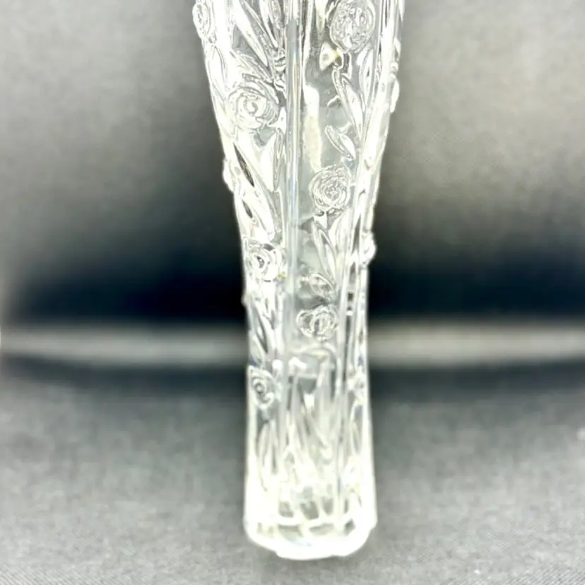Vintage Flower Bud Vase, Crystal Clear With Embossed Flowers, Unbranded