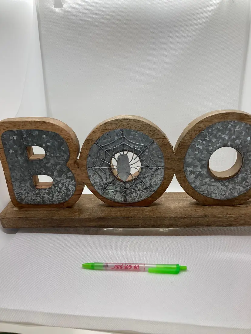 Wooden BOO decor with metal overlay