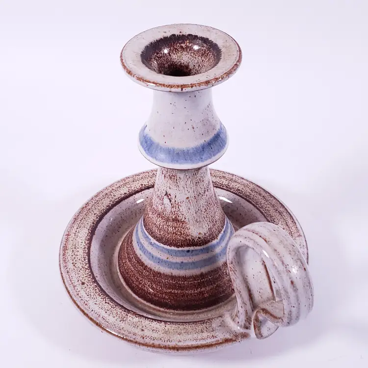 Vintage STUDIO POTTERY Signed Hand Formed Stoneware Candlestick CHAMBER LIGHT