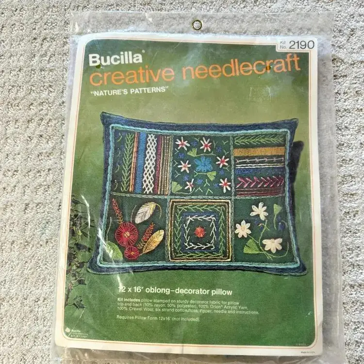 Vintage Bucilla Creative Needlecraft Nature's Patterns Pillow Crewel Kit 2190 NEW Rare