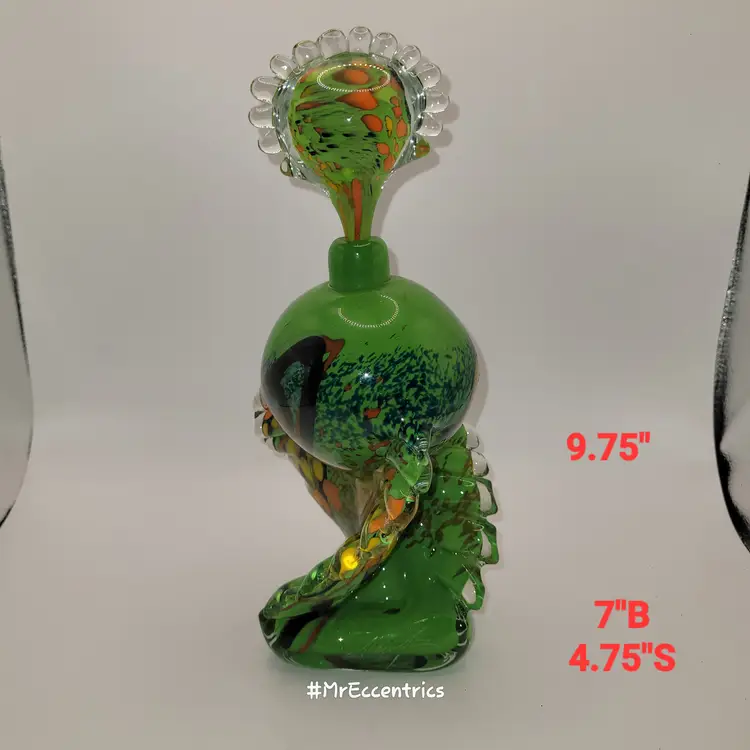 Vintage IOAN NEMTOI Green Art Glass Decorative Perfume Bottle Abstract Modernist