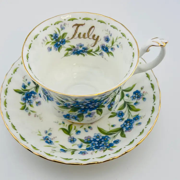 Vintage Royal Albert Bone China Flower Of The Month July Forget Me Not Cup & Saucer