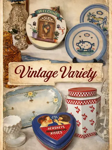 Vintage Milk Glass, Tins MA Hadley And More 