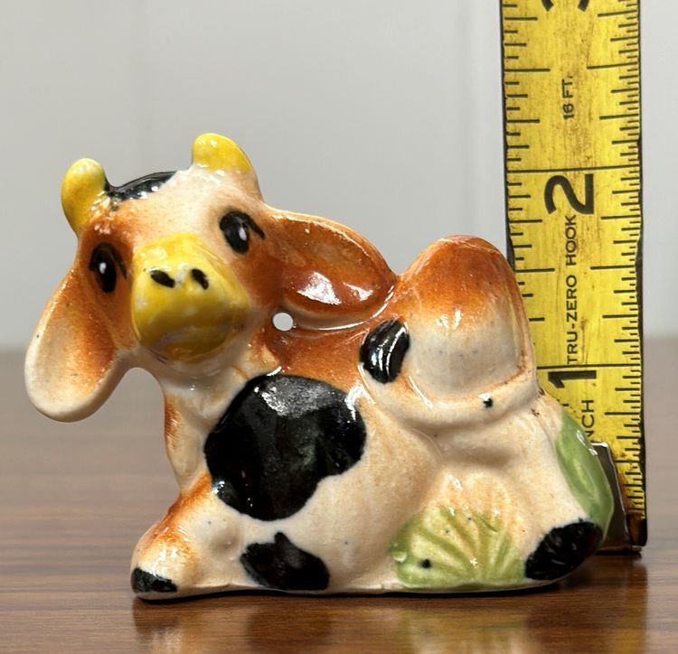 Vintage Ceramic Cow Shaker with Cork Stopper 2 1/2" W x 2 1/4" T