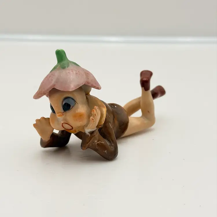 Lounging Vintage Ceramic Flower Pixie From Japan