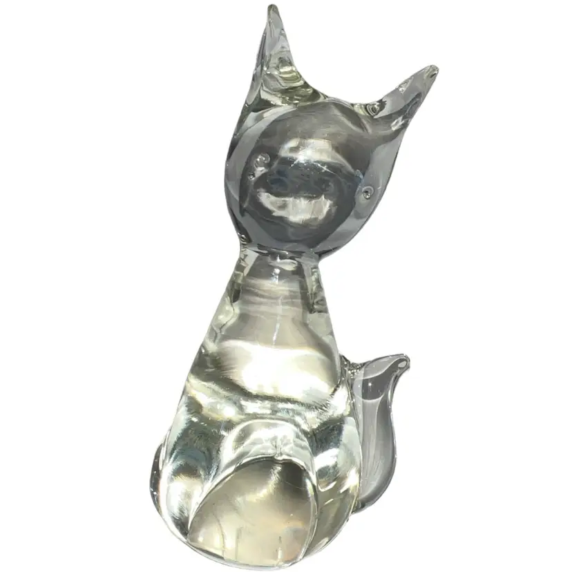 Hand Blown Posing Clear Glass Kitty Cat Figurine Paperweight 