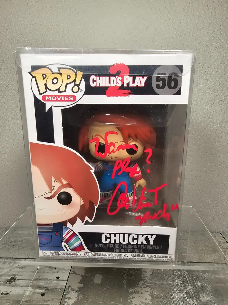 Child's Play 2 Chucky Funko Pop 56 W/ Alex Vincent Signed Inscription "Wanna Play?" Andy