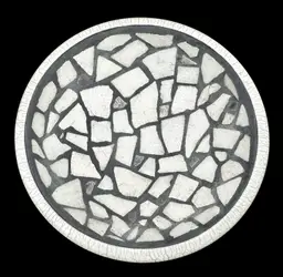 Signed Raku Studio Art Pottery Heavy Bowl Mosaic Grout Crackle Black White Gray