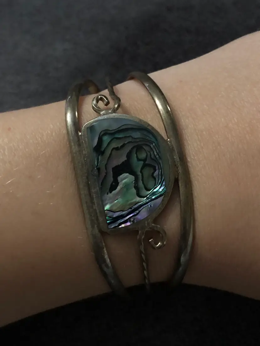 Vintage Alpaca Mexico Abalone Cuff Bracelet