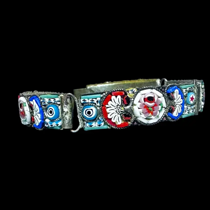 #15 Vintage Glass Micro Mosaic Bracelet Sz 7.5