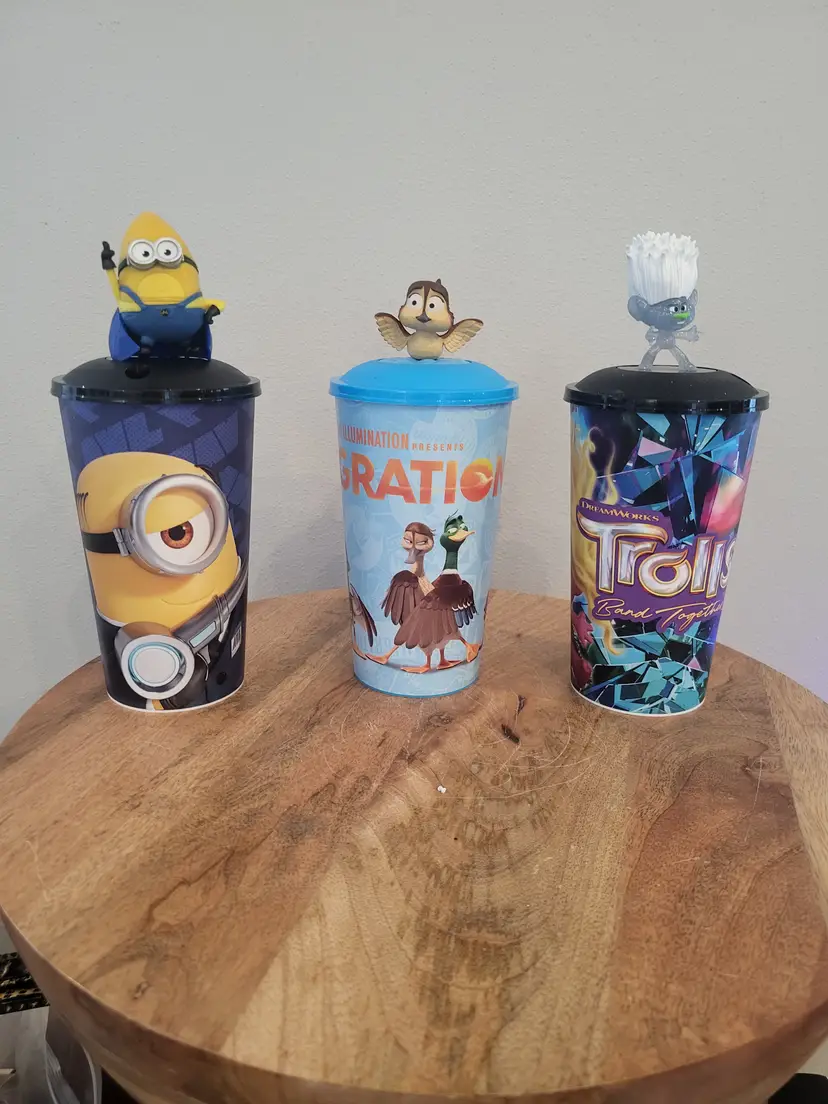 Movie Promo Plastic Drink Cup Set of 3 Minions, Migration, Trolls