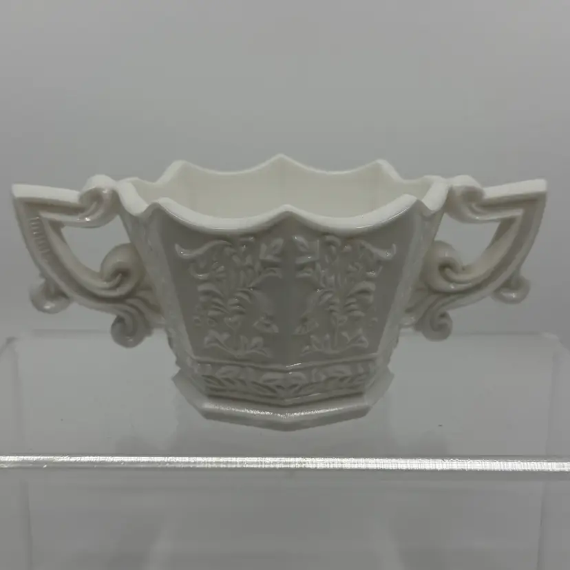 Vintage Gullaskruf Glasbruk Milk Glass Sweden Open Sugar Bowl Victorian