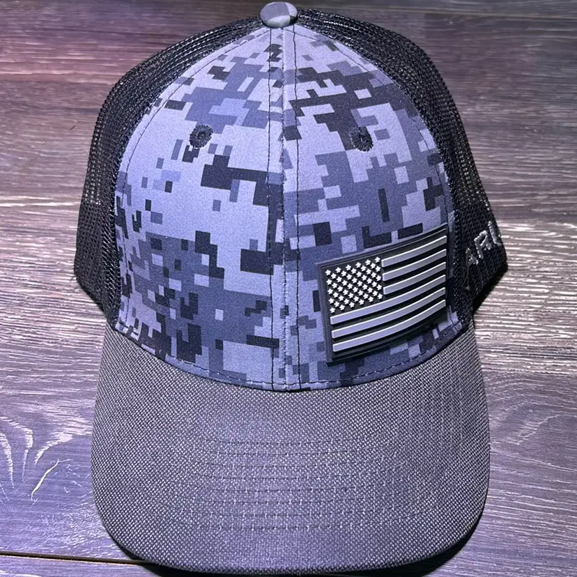 Ariat Digital Camo American Flag Hat Leather Brim
