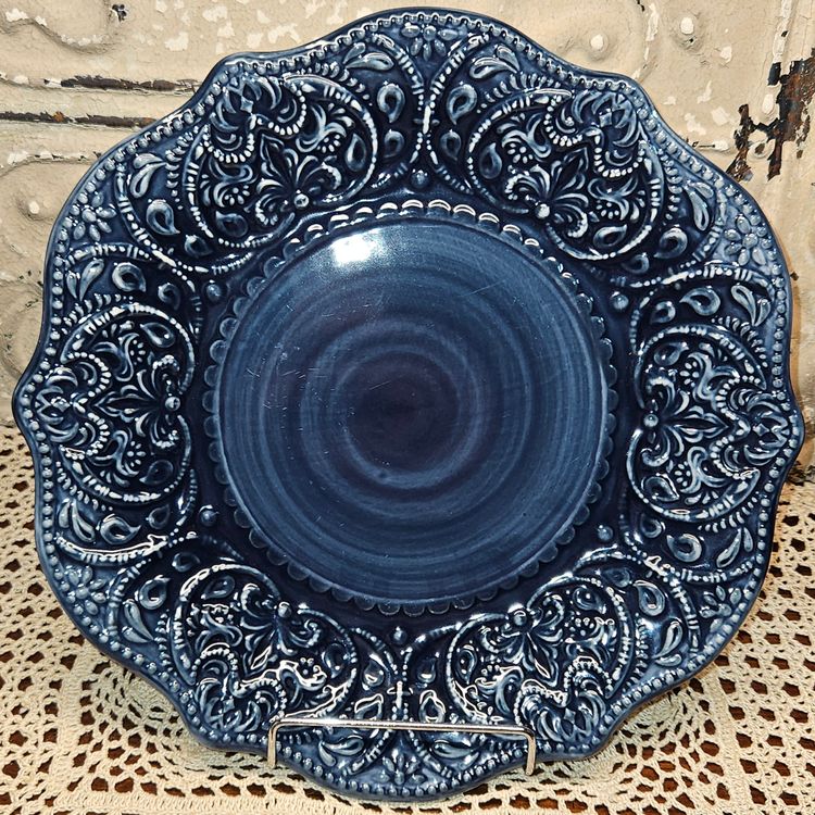 NWT Pier 1 Imports Chateau Clair Scalloped Blue Embossed Dinner Plate 10.5"
