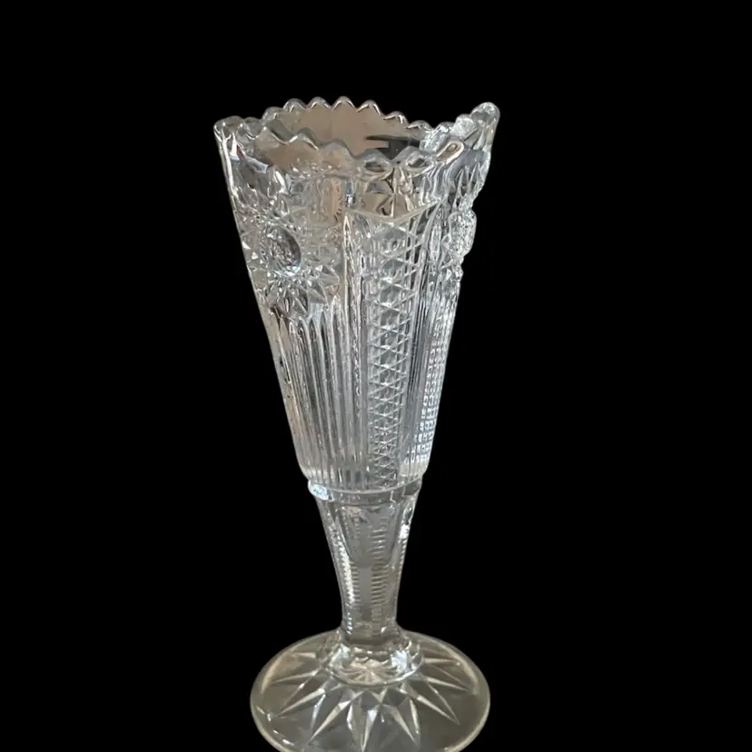 EAPG Trumpet Vase Hobstar Zipper Cut 7”