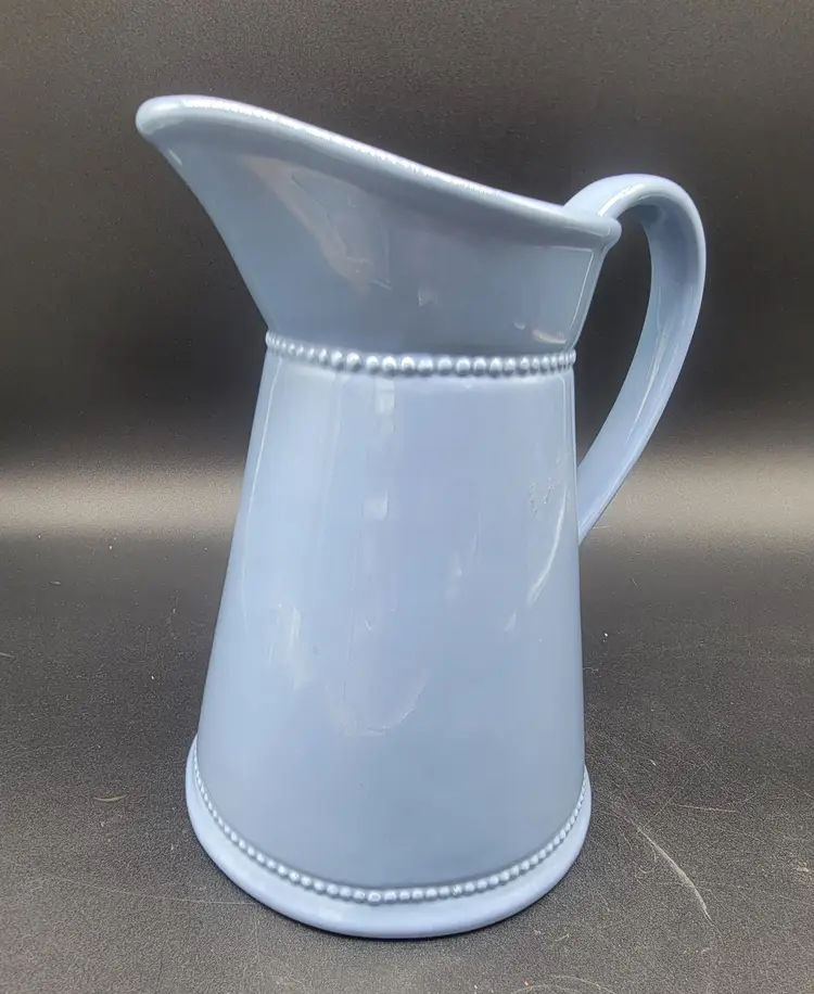 Blue Ceramic Pitcher Signed M
