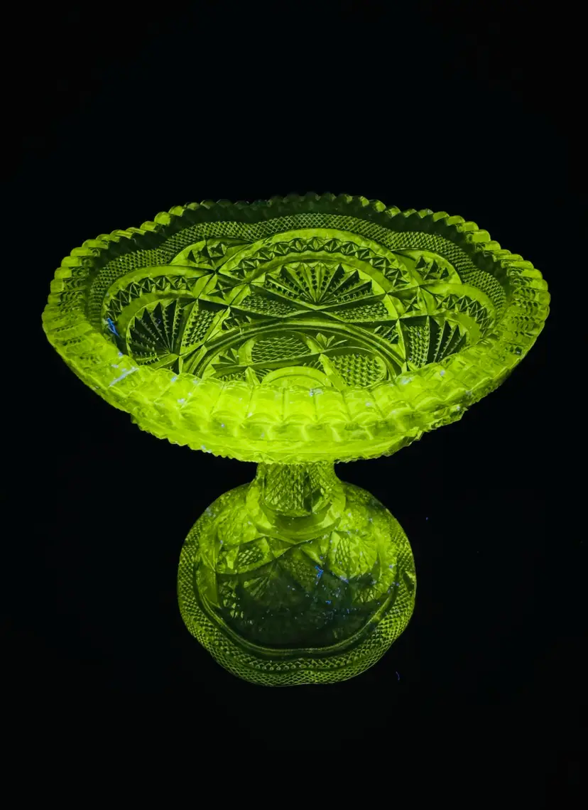 Stunning Crystal Candy Dish - Uranium So It Glows Bright Yellow Under UV Light