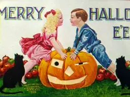 Halloween Postcard International Arts Sailor Boy Girl Black Cats Embossed 1908