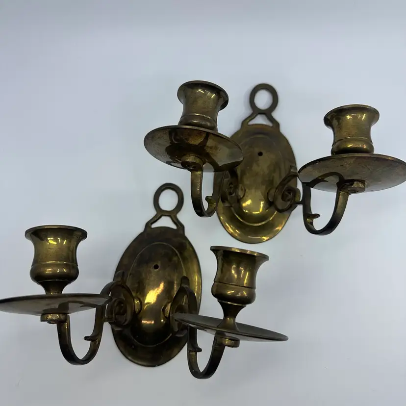 Solid Brass Wall Scones Double Handled Set/2
