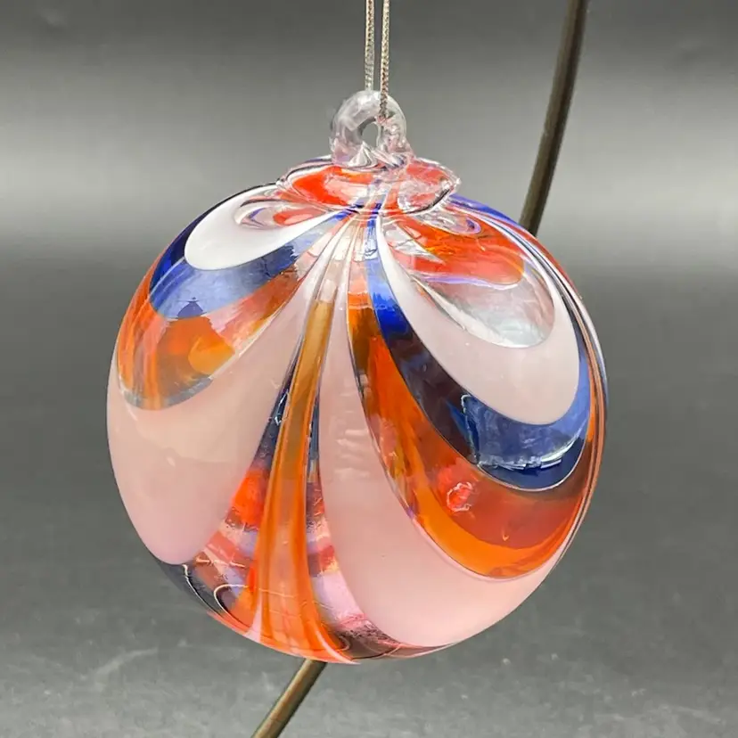 Rossi Glass Witches Ball Blue Orange White Hand Blown Ornament Niagara Falls
