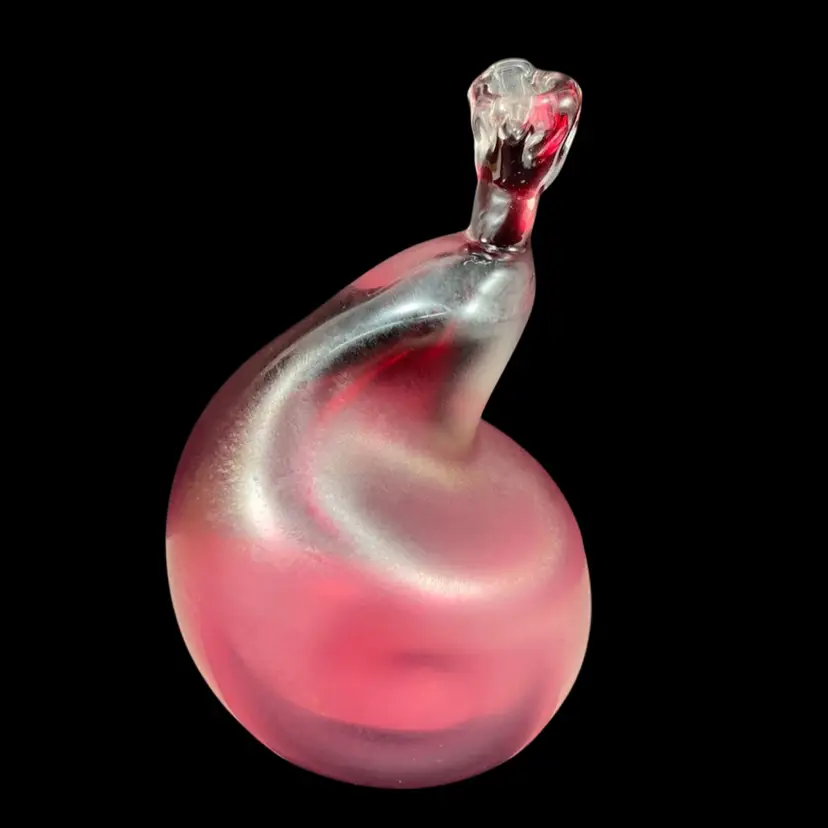 Iridescent Red Art Glass Deflated Balloon Sculpture, Hollow Hand Blown Art Glass Iridescent Cranberry Abstract Form Paperweight, Handmade Art Glass Pear Shaped Paperweight