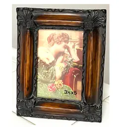 Brown Resin Rectangle Small Ornate Standing Photo Frame Taiwan 5x6.5 in