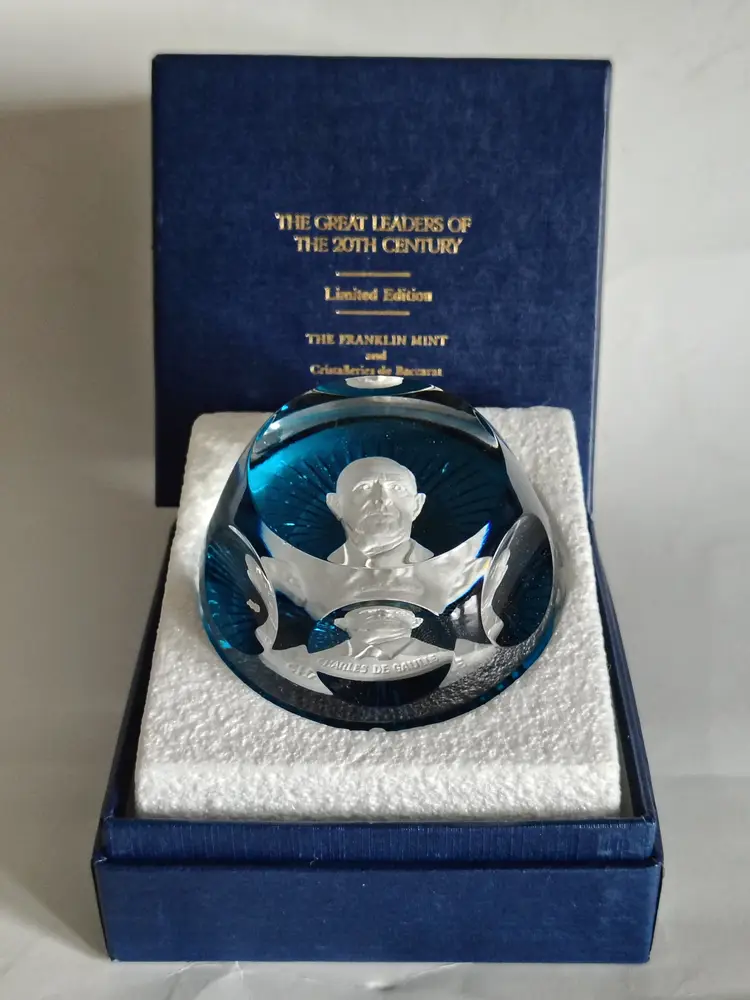 Vintage Baccarat for Franklin Mint Sulfide Cameo Paperweight Charles de Gaulle c1980