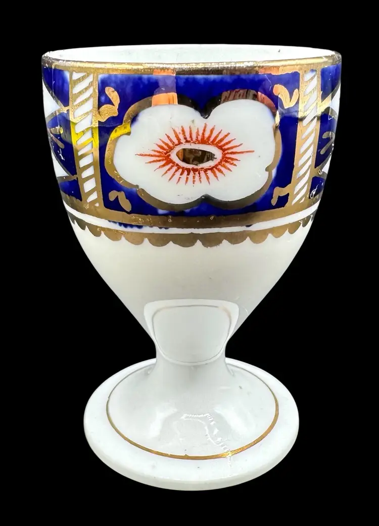Antique Porcelain Hand Painted Single Egg Cup Imari Victorian Blue Red Gold 2.5”