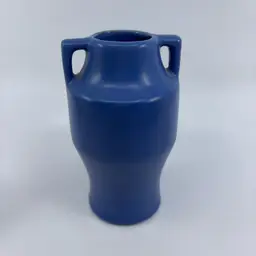 Vintage Blue Pottery Double Handle Vase 5”