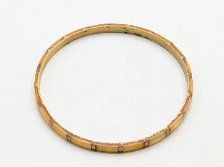 Vintage Gold Tone and Mother of Pearl Inlay Bangle Bracelet