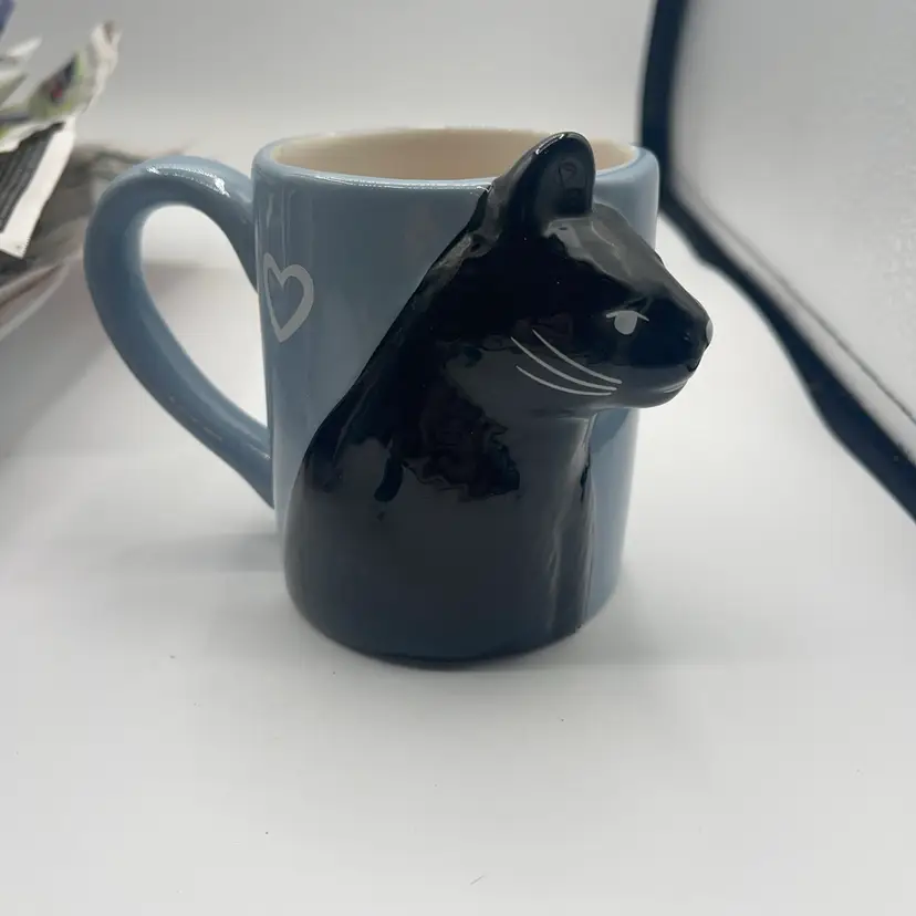 Blue Mug With Black Cat 3-D