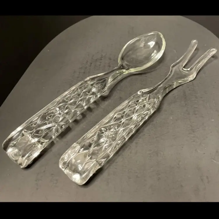 Vintage Anchor Hocking WEXFORD Fork and Spoon Glass Salad Utensil Serving Set ***READ***
