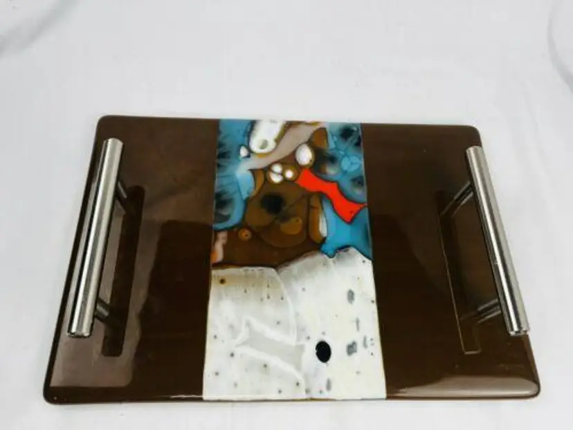 Charcuterie Board Colorful Pressed Glass Vintage 70's Vibes - 7.5"x11"