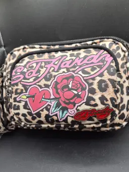 Ed Hardy Leopard Print Vegan Crossbody Bag With Rose & Heart Design