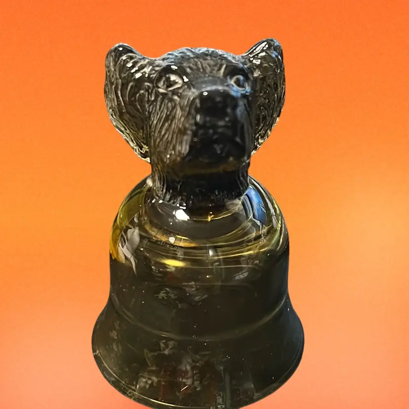 vintage Avon Smoke Color glass dog head bell, likely a Chesapeake Bay Retriever. 1980’s, 4” Tall No Dingler Cottage Core Style